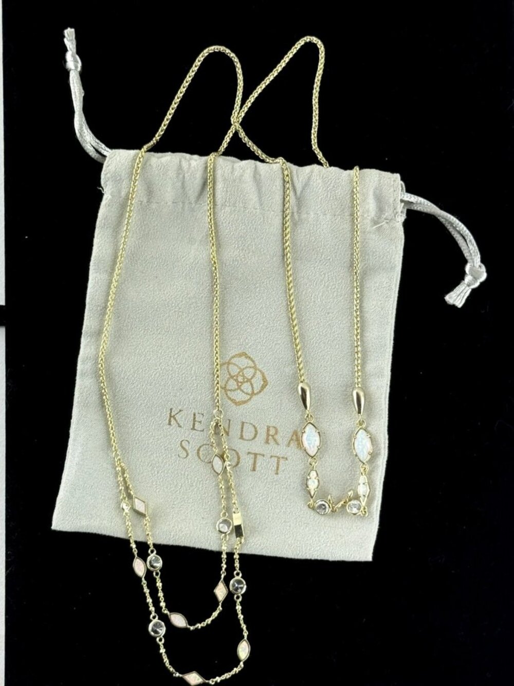 Kendra Scott Emelina Necklace Gold Tone Opal-36" With Bag